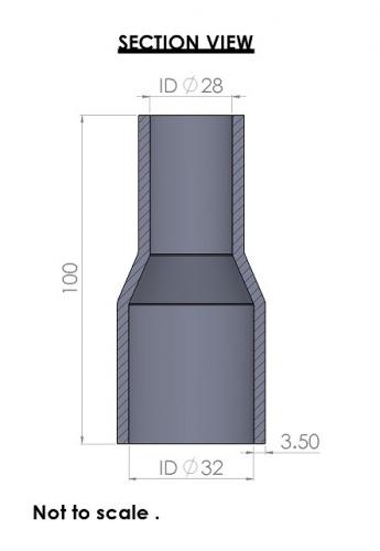 32-28mm Straight Reducer Silicone Hose