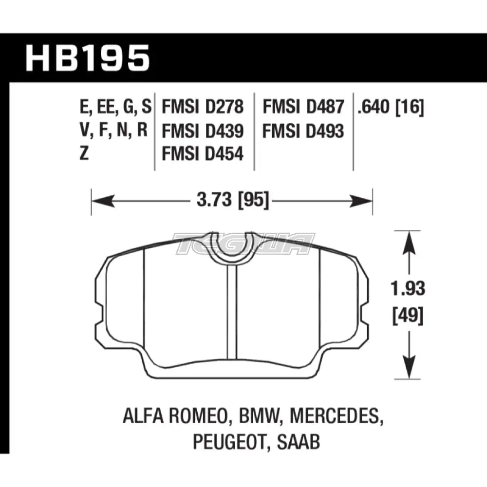 HAWK Performance Blue 9012 Motorsports Brake Pads Front - HB195E.640