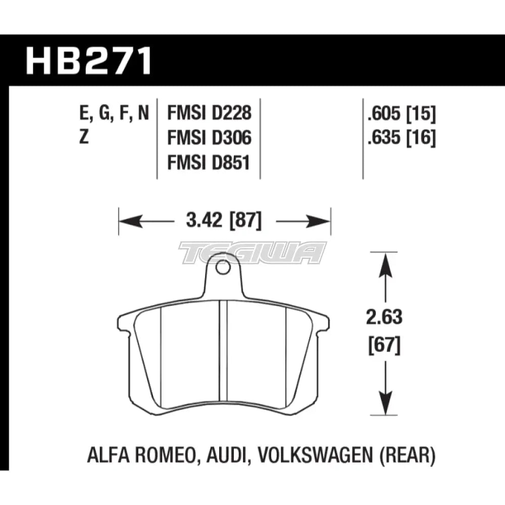 HAWK Performance Blue 9012 Motorsports Brake Pads Rear - HB271E.605